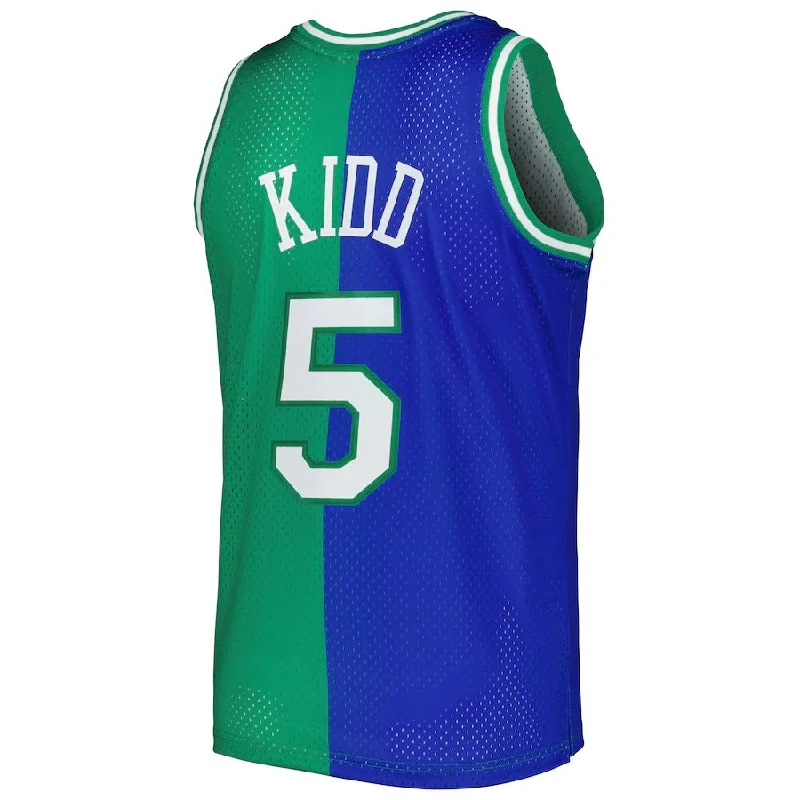 D.Mavericks #5 Jason Kidd Mitchell & Ness Hardwood Classics 1994-95 Split Swingman Jersey Blue Green Stitched American Basketball Jersey