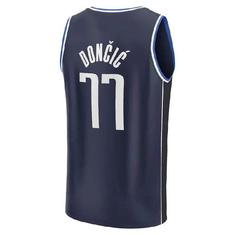 D.Mavericks #77 Luka Doncic Fanatics Branded 2022-23 Fast Break Player Jersey Statement Edition  Navy Stitched American Basketball Jersey