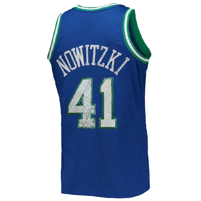 D.Mavericks #41 Dirk Nowitzki Mitchell & Ness 1996-97 Hardwood Classics 75th Anniversary Diamond Swingman Jersey  Blue Stitched American Basketball Jersey