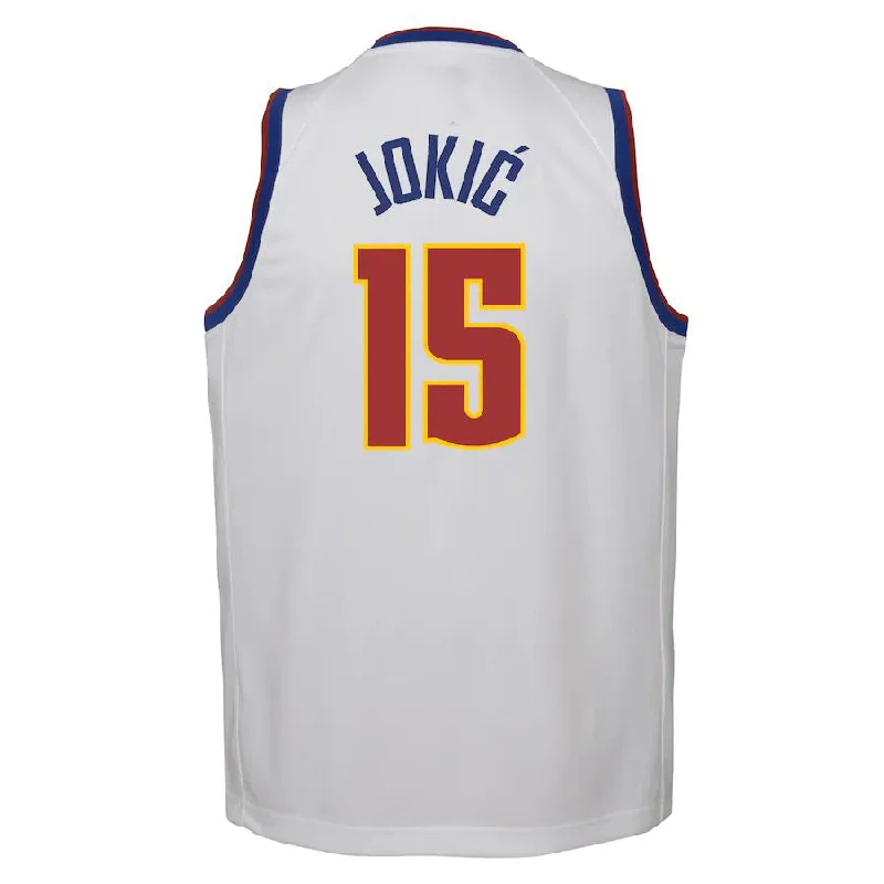 D.Nuggets #15 Nikola Jokic 2020-21 Swingman Player Jersey Association Edition White Stitched American Basketball Jersey