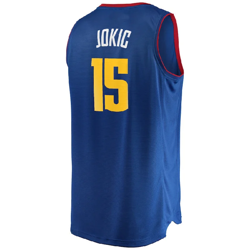 D.Nuggets #15 Nikola Jokic Fanatics Branded Fast Break Replica Player Jersey Statement Edition  Blue Stitched American Basketball Jersey