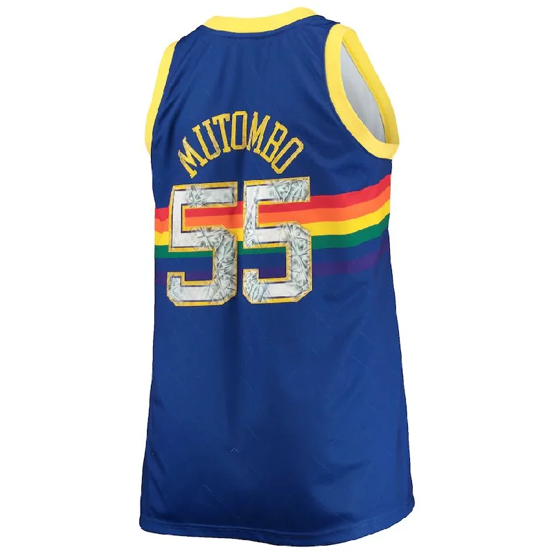 D.Nuggets #55 Dikembe Mutombo Mitchell & Ness Big & Tall 1991-92 75th Anniversary Diamond Swingman Jersey Royal Stitched American Basketball Jersey