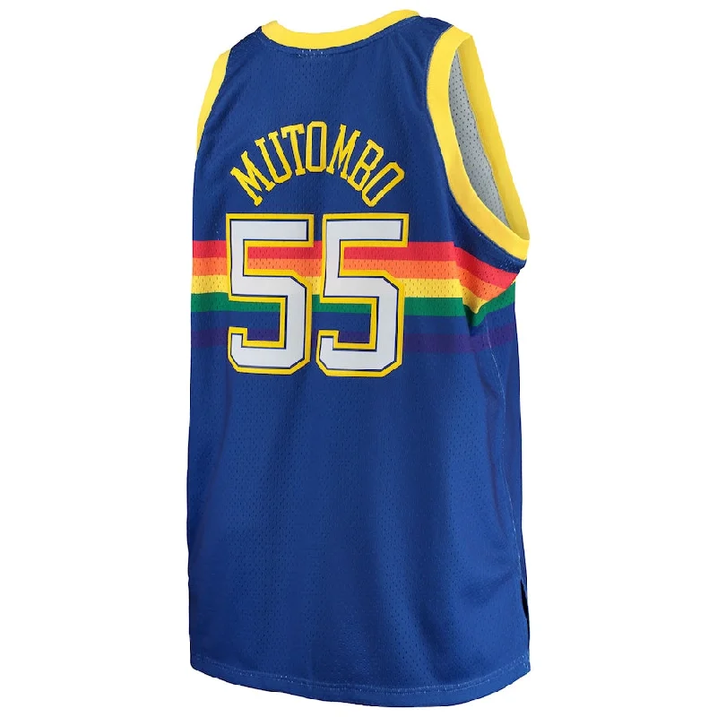 D.Nuggets #55 Dikembe Mutombo Mitchell & Ness Big & Tall Hardwood Classics Jersey  Royal Stitched American Basketball Jersey