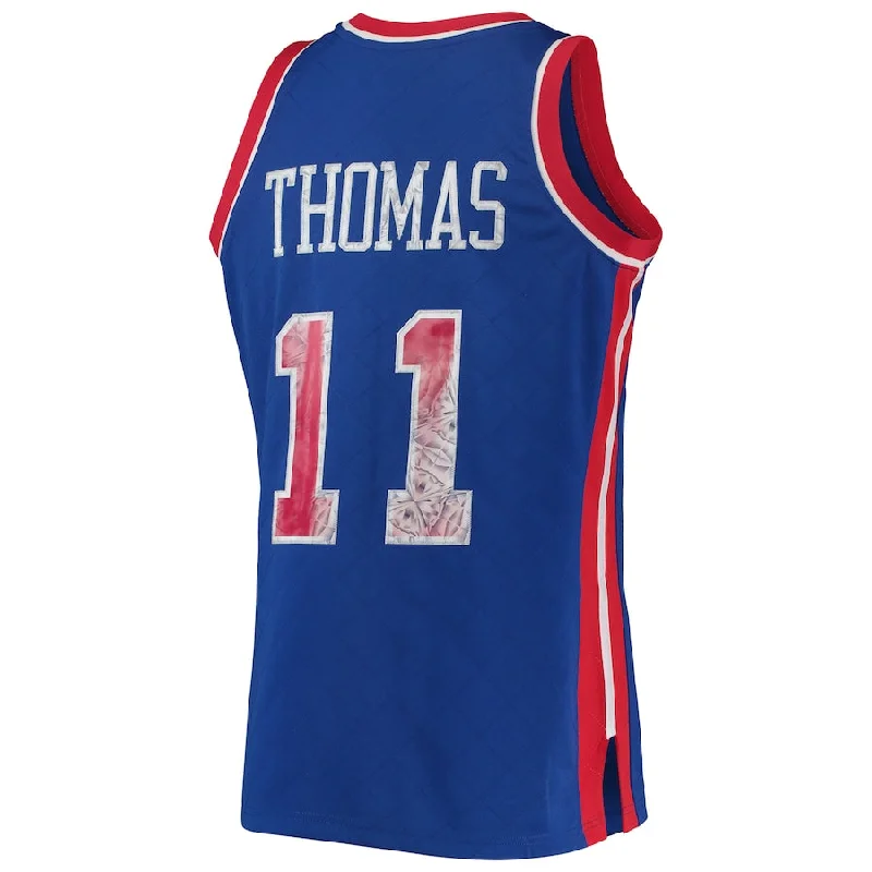 D.Pistons #11 Isaiah Thomas Mitchell & Ness 1996-97 Hardwood Classics 75th Anniversary Diamond Swingman Jersey Blue Stitched American Basketball Jersey