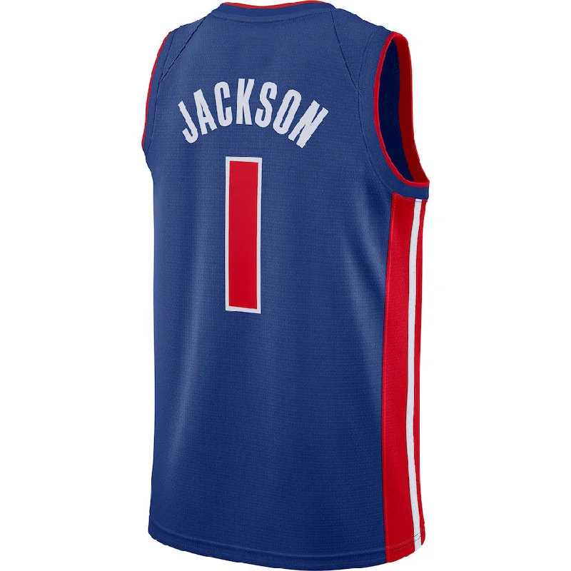 D.Pistons #1 Reggie Jackson Swingman Jersey Icon Edition Blue Stitched American Basketball Jersey