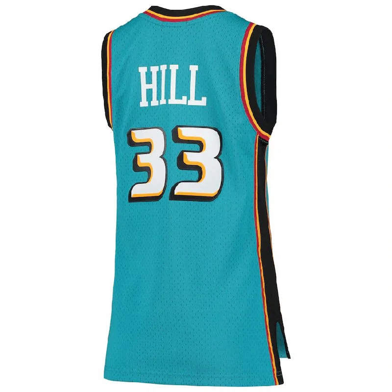 D.Pistons #33 Grant Hill Mitchell & Ness 1998-99 Hardwood Classics Swingman Jersey Teal Stitched American Basketball Jersey