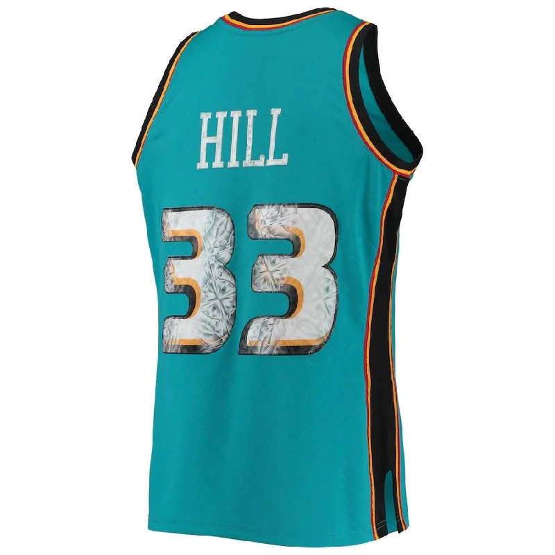 D.Pistons #33 Grant Hill Mitchell & Ness 1996-97 Hardwood Classics 75th Anniversary Diamond Swingman Jersey Teal Stitched American Basketball Jersey