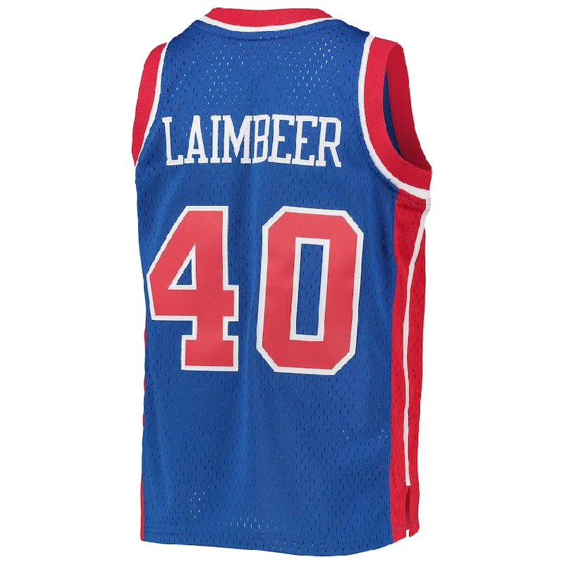 D.Pistons #40 Bill Laimbeer Mitchell & Ness 1988-89 Hardwood Classics Swingman Jersey Blue Stitched American Basketball Jersey