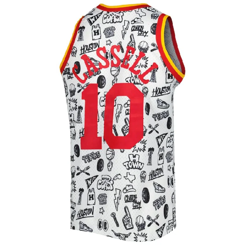 H.Rockets #10 Sam Cassell Mitchell & Ness 1993-94 Hardwood Classics Doodle Swingman Jersey White Stitched American Basketball Jersey