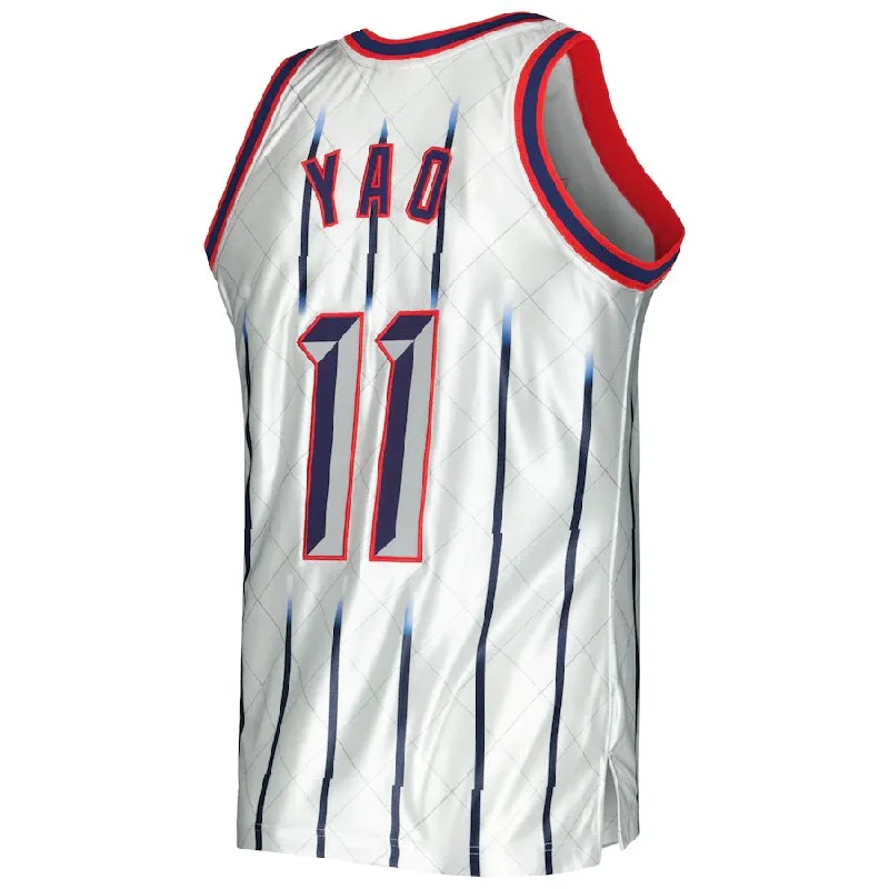 H.Rockets #11 Yao Ming Mitchell & Ness 2002-03 Hardwood Classics 75th Anniversary Swingman Jersey Platinum Stitched American Basketball Jersey