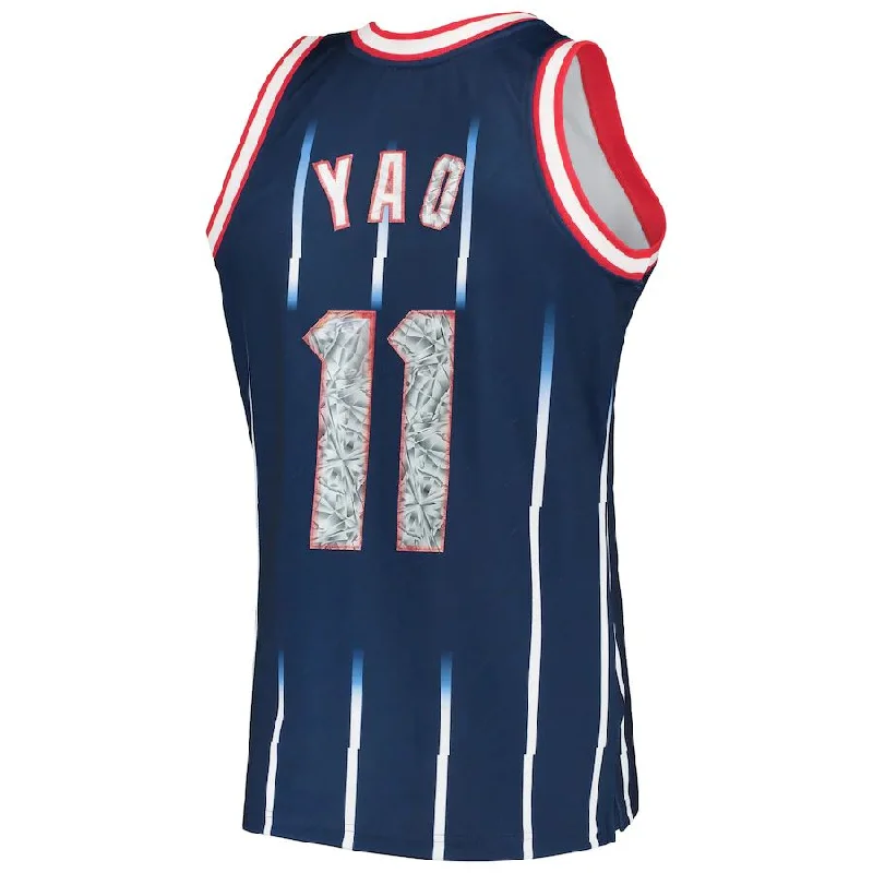 H.Rockets #11 Yao Ming Mitchell & Ness 1996-97 Hardwood Classics 75th Anniversary Diamond Swingman Jersey Navy Stitched American Basketball Jersey