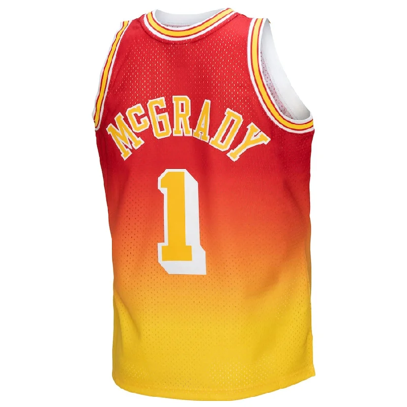 H.Rockets #1 Tracy McGrady Mitchell & Ness 2004-05 Hardwood Classics Fadeaway Swingman Player Jersey Gold Red Stitched American Basketball Jersey